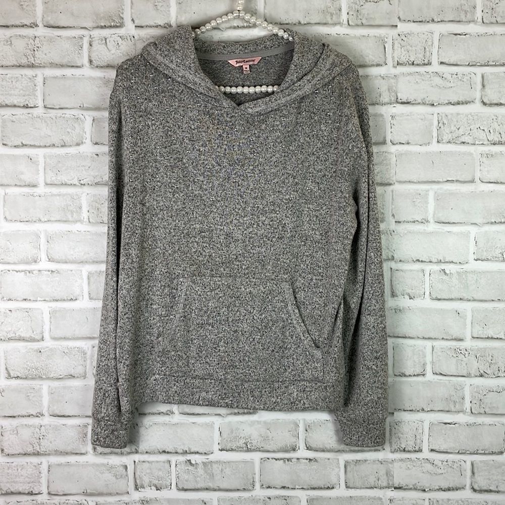 Juicy Couture Womans Gray Hooded Studded Sweater Top Size Medium